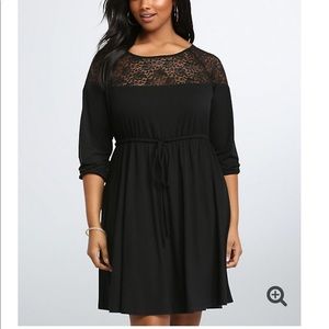 LACE INSET TIE WAIST SKATER DRESS